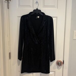 H&M Black Sequin Long Sleeve Dress